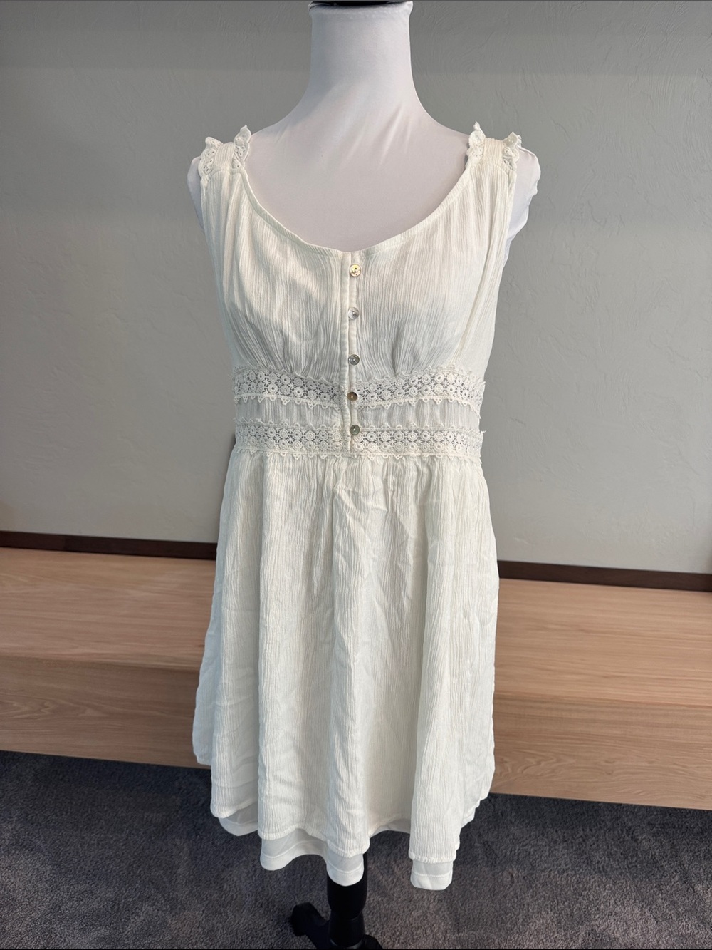 Maurices Cream Sleeveless Lace-Trim Mini Dress - EUC